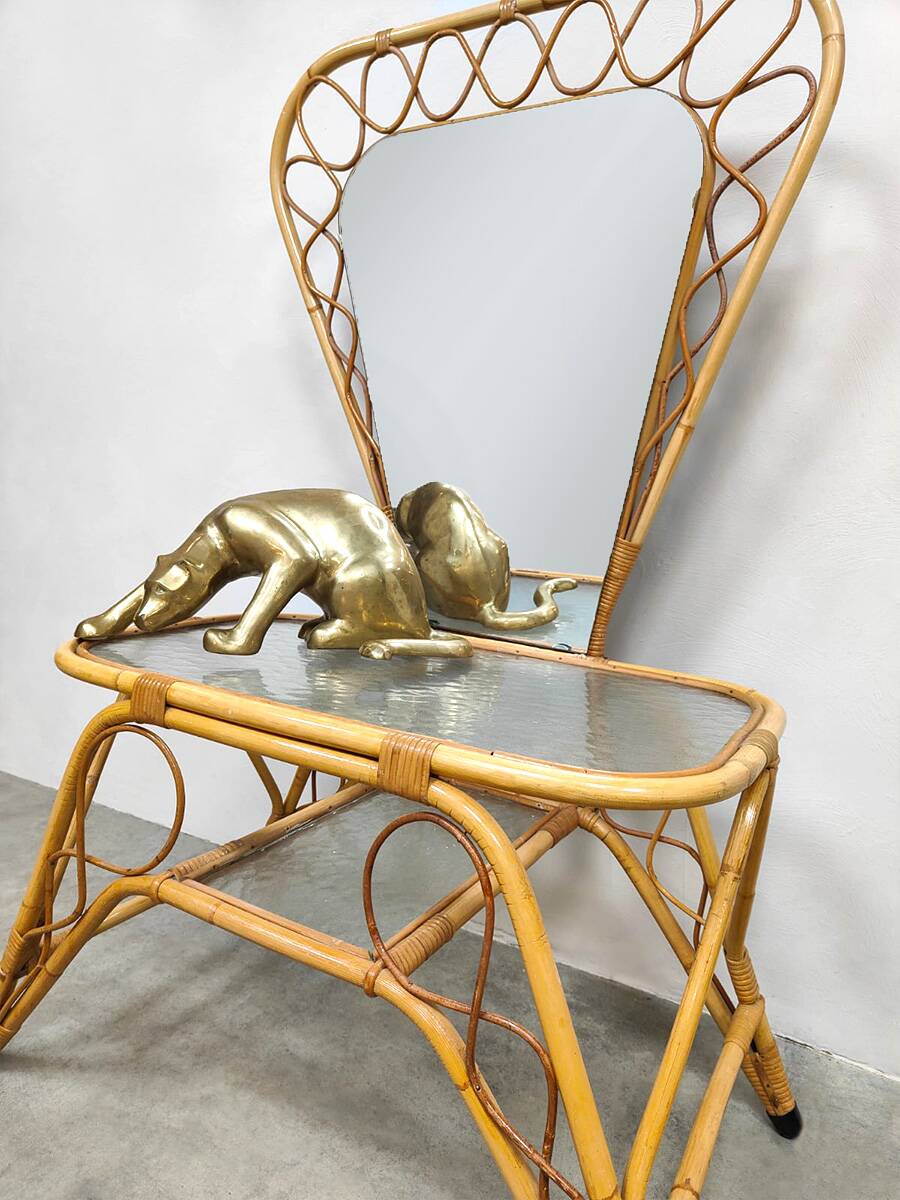 Vintage bamboo rattan vanity dressing table 'Boho'