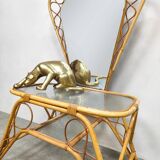 Coiffeuse et tabouret vintage en rotin et bambou