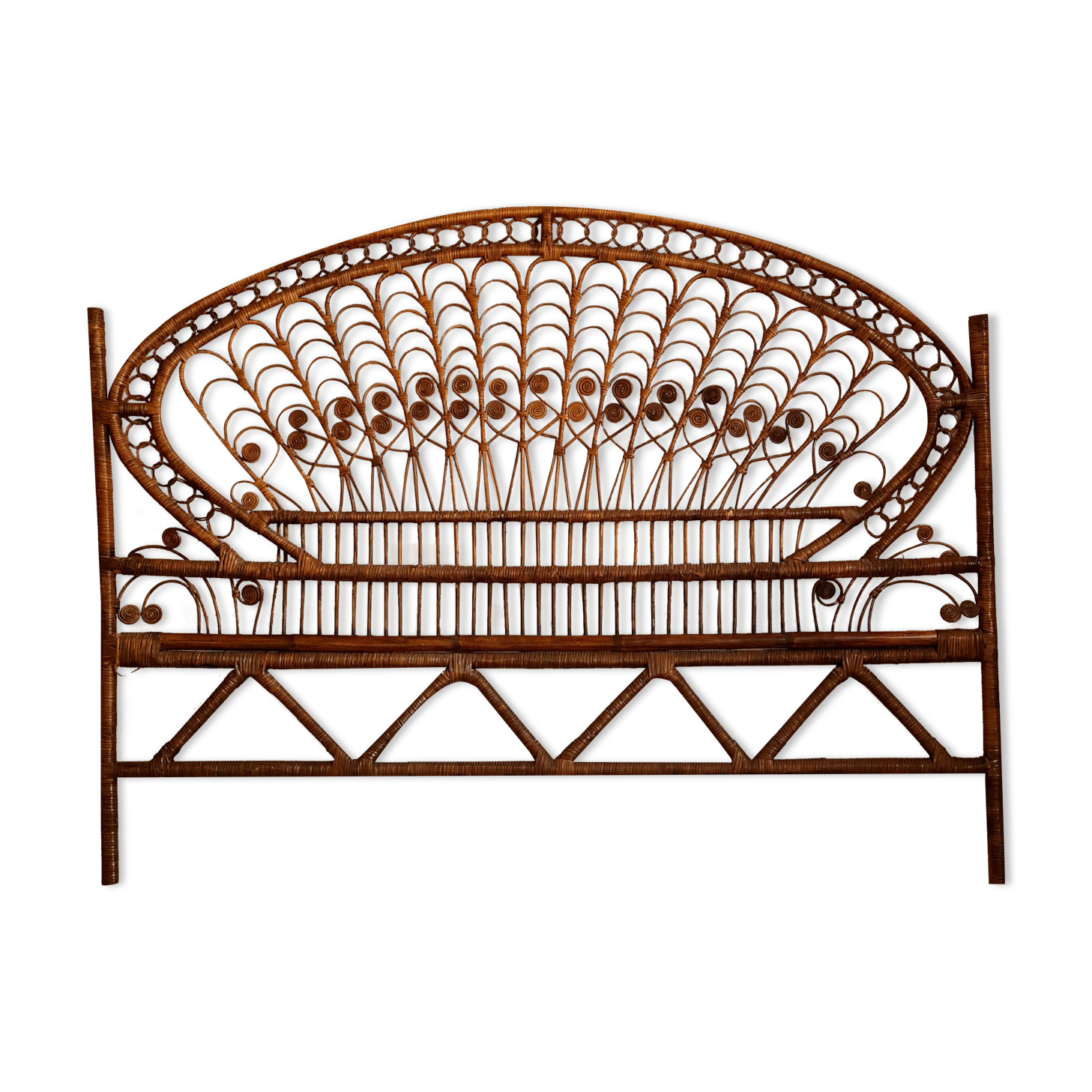 Peacock headboard in vintage rattan