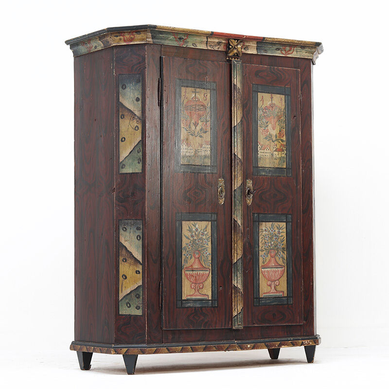 Rustic Farmhouse Folk Art Painted Bridal Cabinet 1844