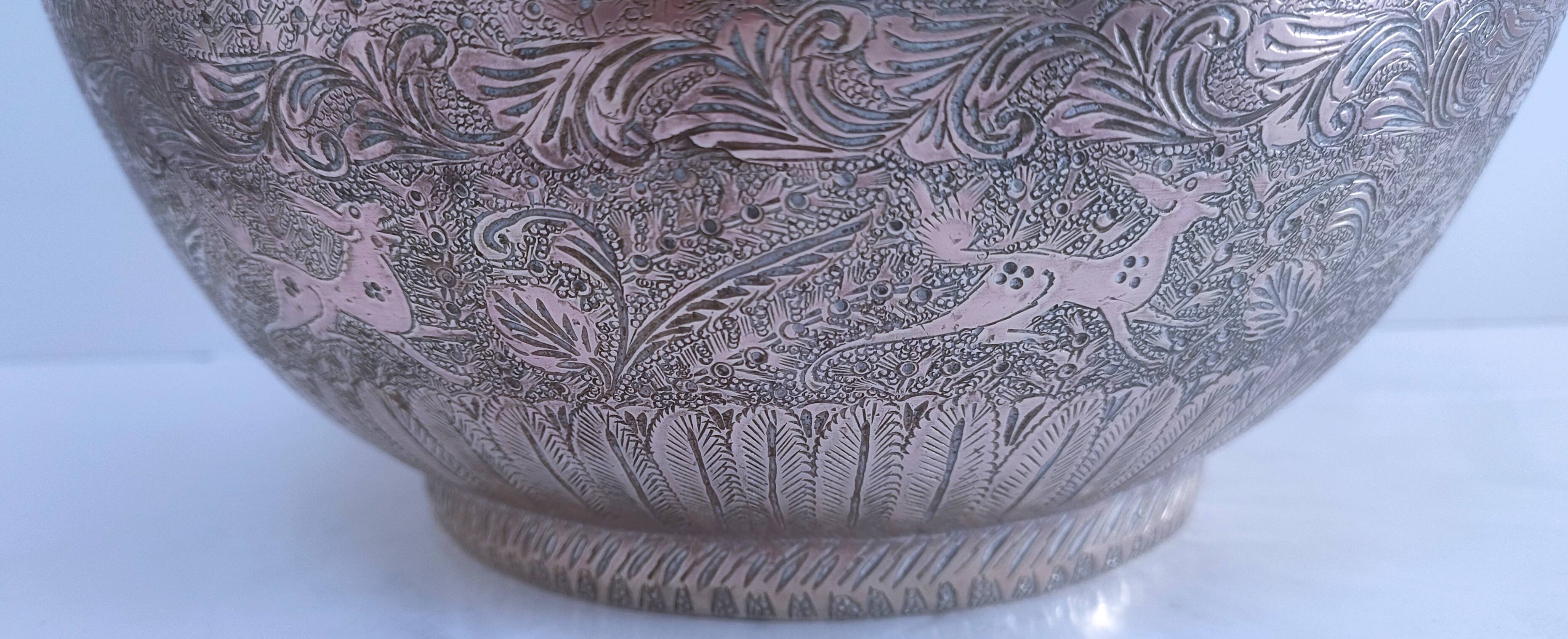 Solid brass pot cover engraved decor animal plant characters