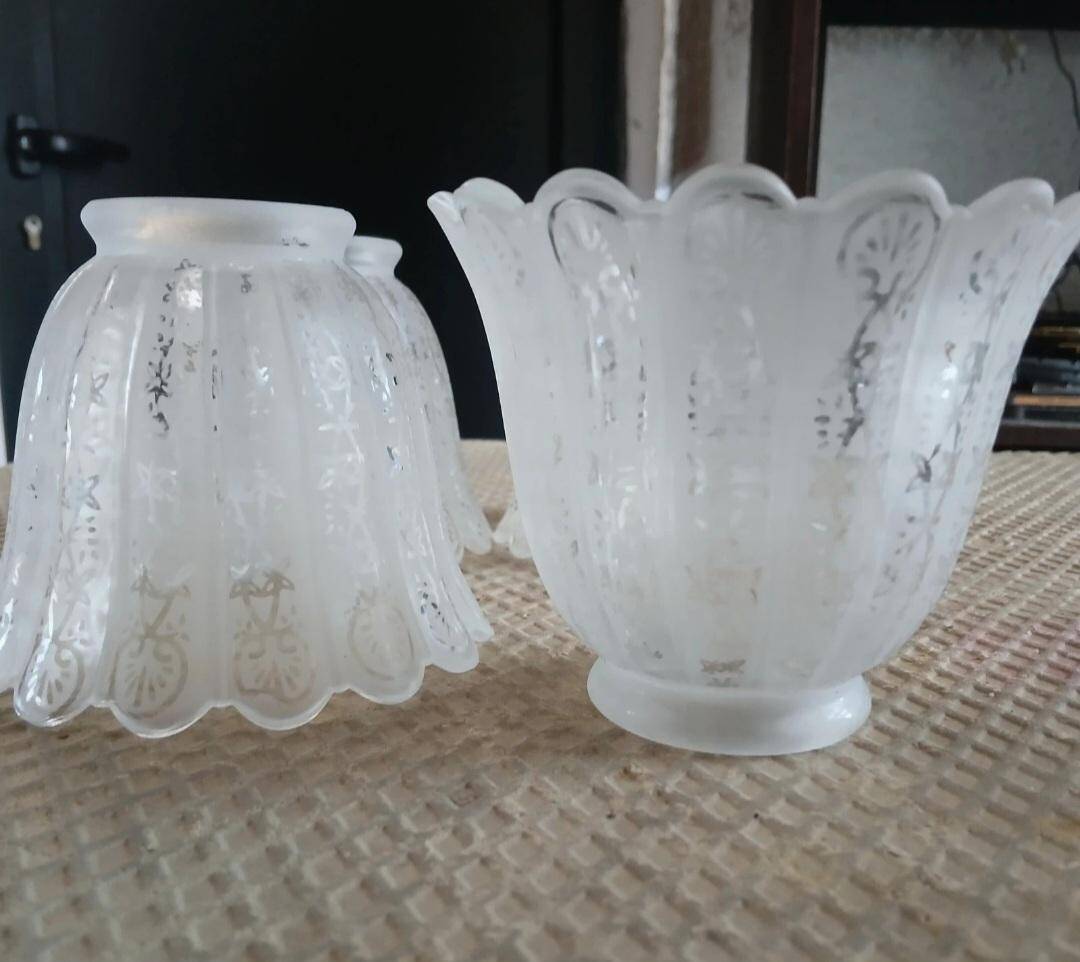 4 antique acid-etched glass tulips