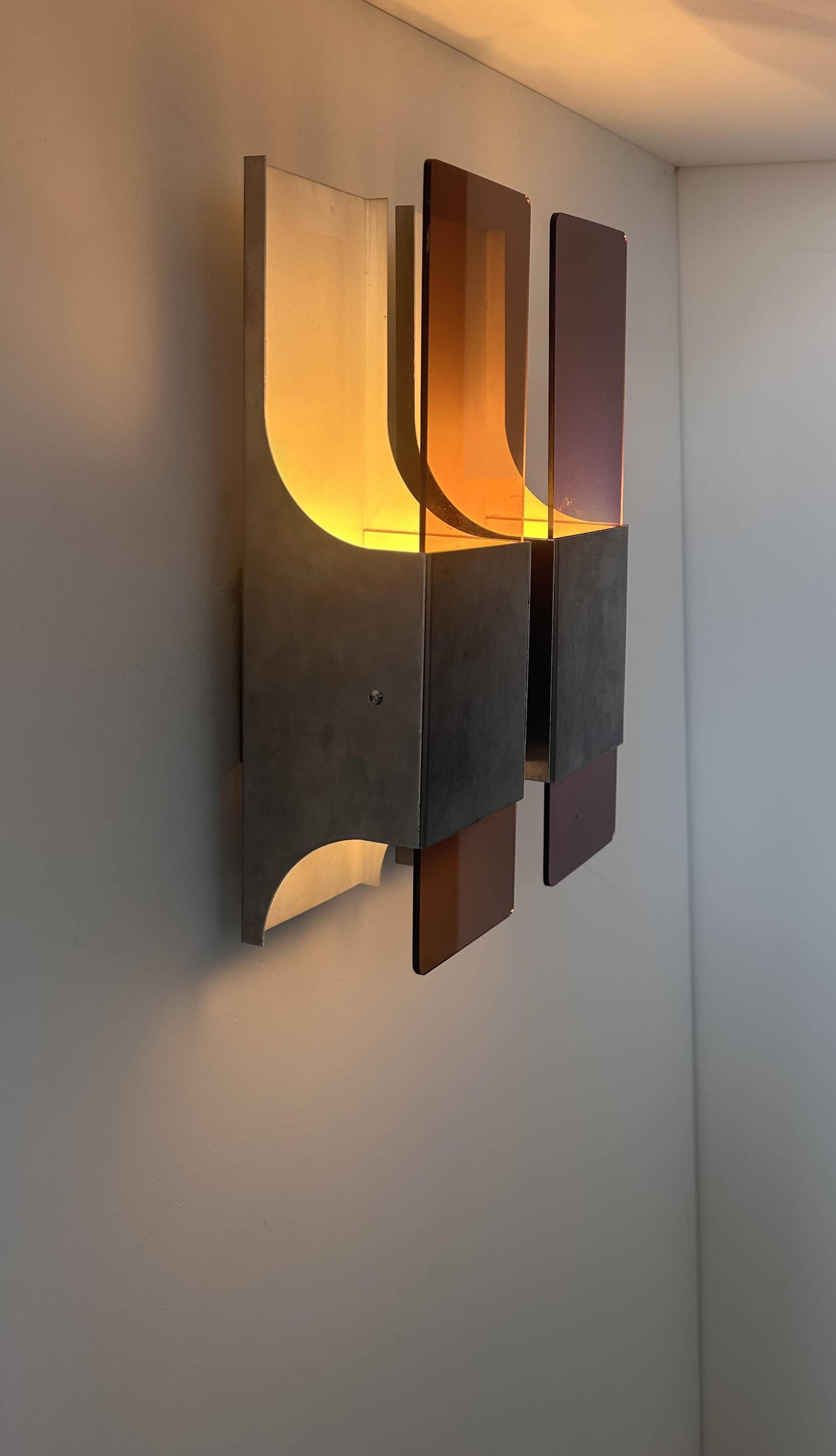Vintage double wall lamp in metal and perspex, France 1970s