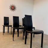 Lot 6 black leather chairs Italian design 80s Cattelan Italia vintage Lara model