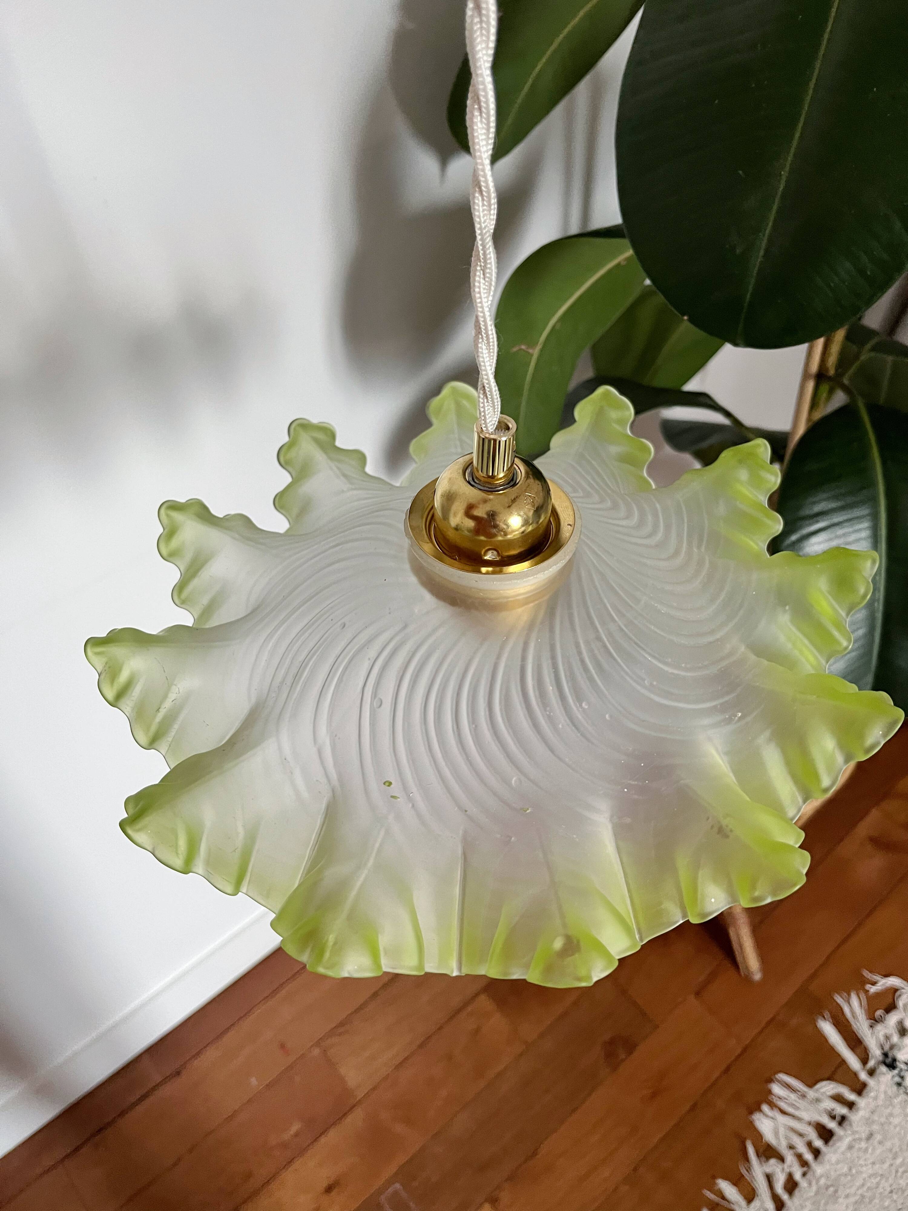 Vintage green and white serrated pendant light