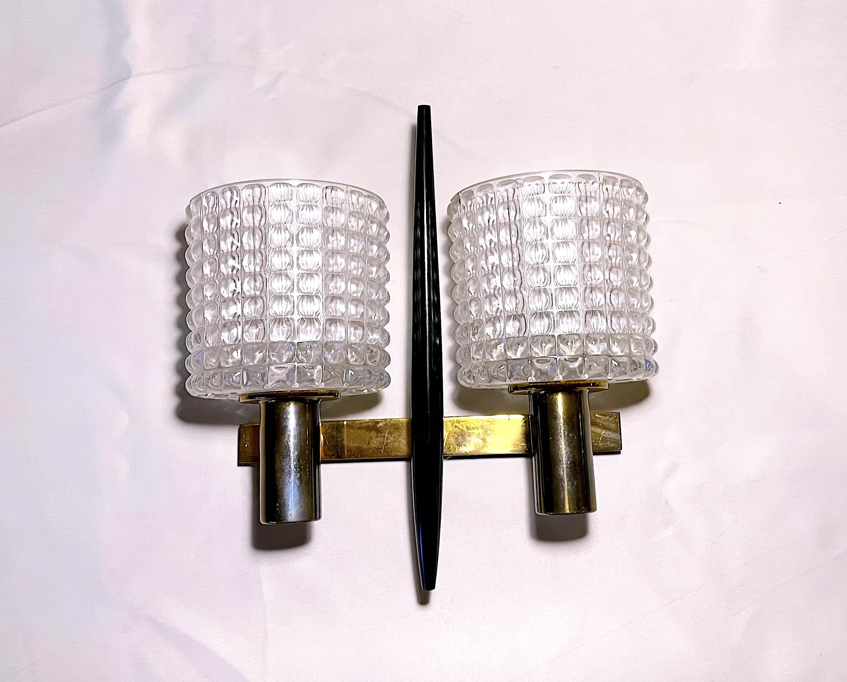 Carl fagerlund, wall lamp, brass & crystal, by , mid-century sweden