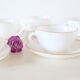 Set of 6 cups and under cups Arcopal harlequin range, white and gold, made in France
