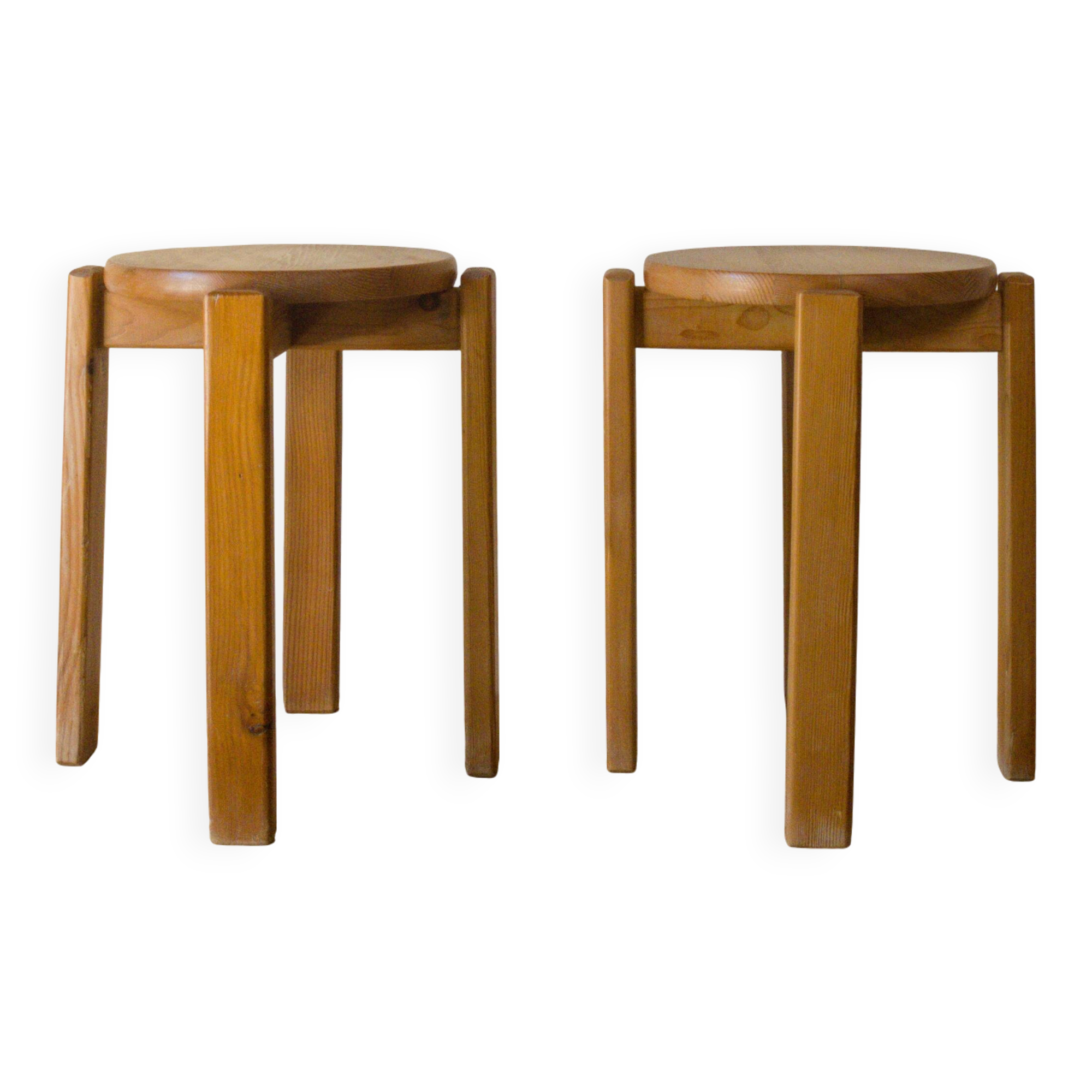Pair of vintage solid pine stools, 1970s
