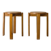 Paire de tabourets vintage en pin massif, années 1970