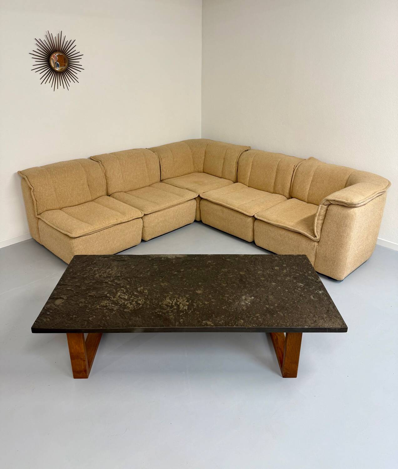 Modular sofa in beige fabric, 70s, 5 elements