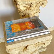 Pair of columns, corinthian style capitals in travertine, italy 1940s
