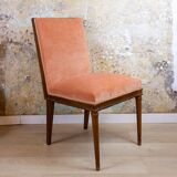 Spanish Chair in Walnut with Velvet Pink Seat, 1940s
