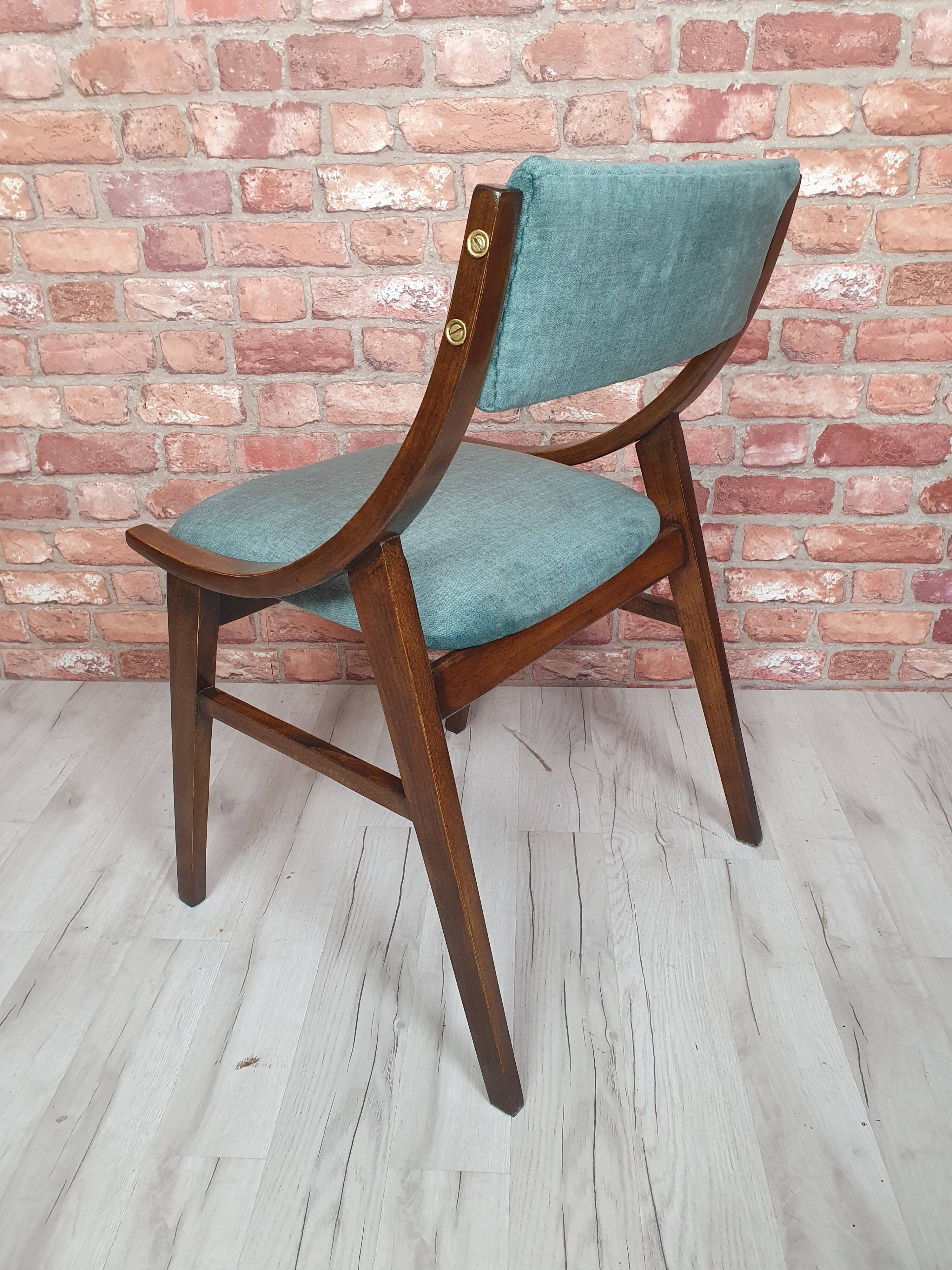 Renovated GFM 57 chair, Skoczek, designed by J. Kędziorek, navy blue