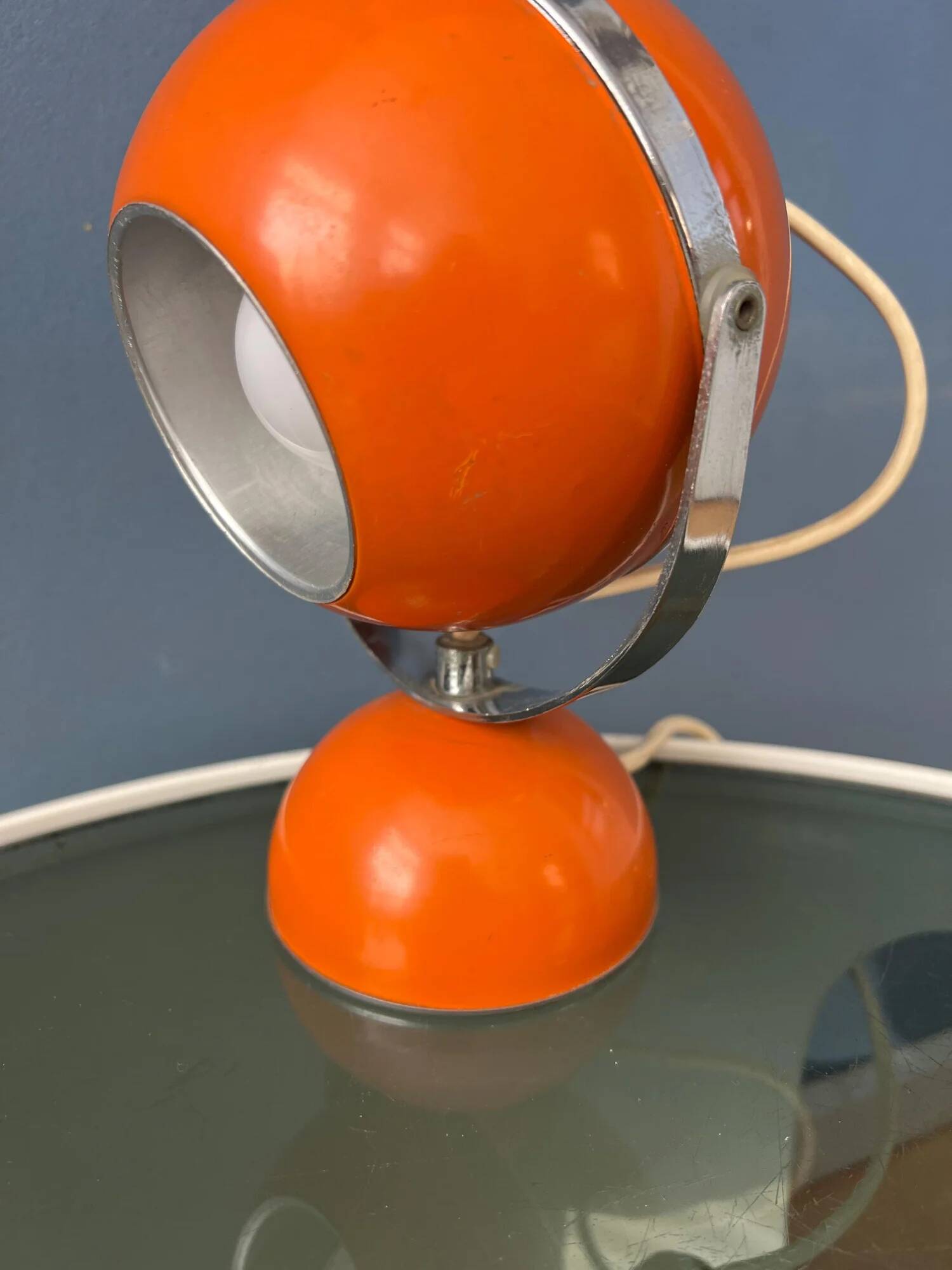 Orange mid-century space age eyeball table lamp