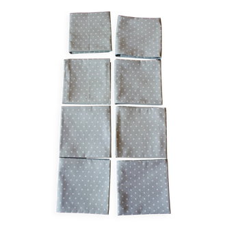 8 napkins Cretonne cotton Blue gray with polka dots