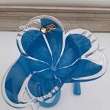 Murano white crystal vase with blue flower