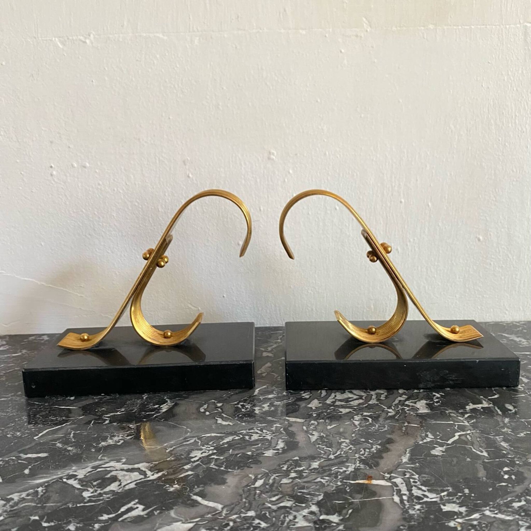 Pair of Modernist Gold Starry Bookends