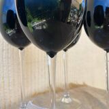 Footed glasses in blown purple bubble glass, Murano style.