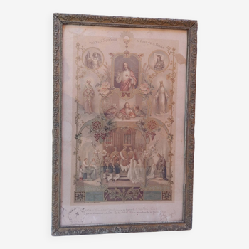 Old Religious Golden Frame containing a Certificate of Baptism and Communion Dated 1908/1920