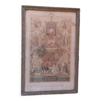 Old Religious Golden Frame containing a Certificate of Baptism and Communion Dated 1908/1920