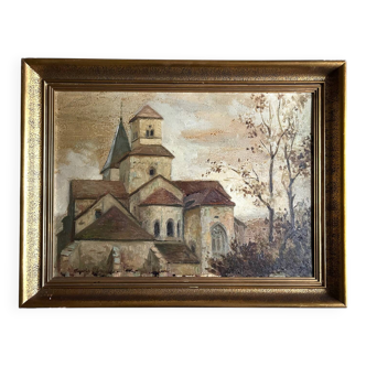 Oil on Canvas, 20th-century school, Church of Vexin.