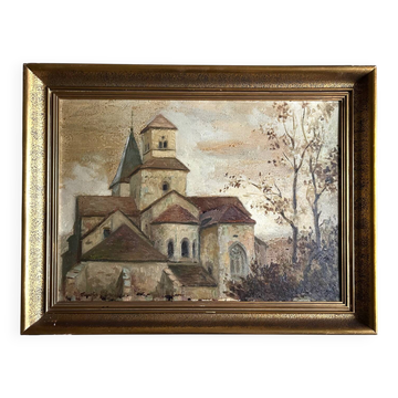 Oil on canvas, 20th-century school, Church of Vexin.