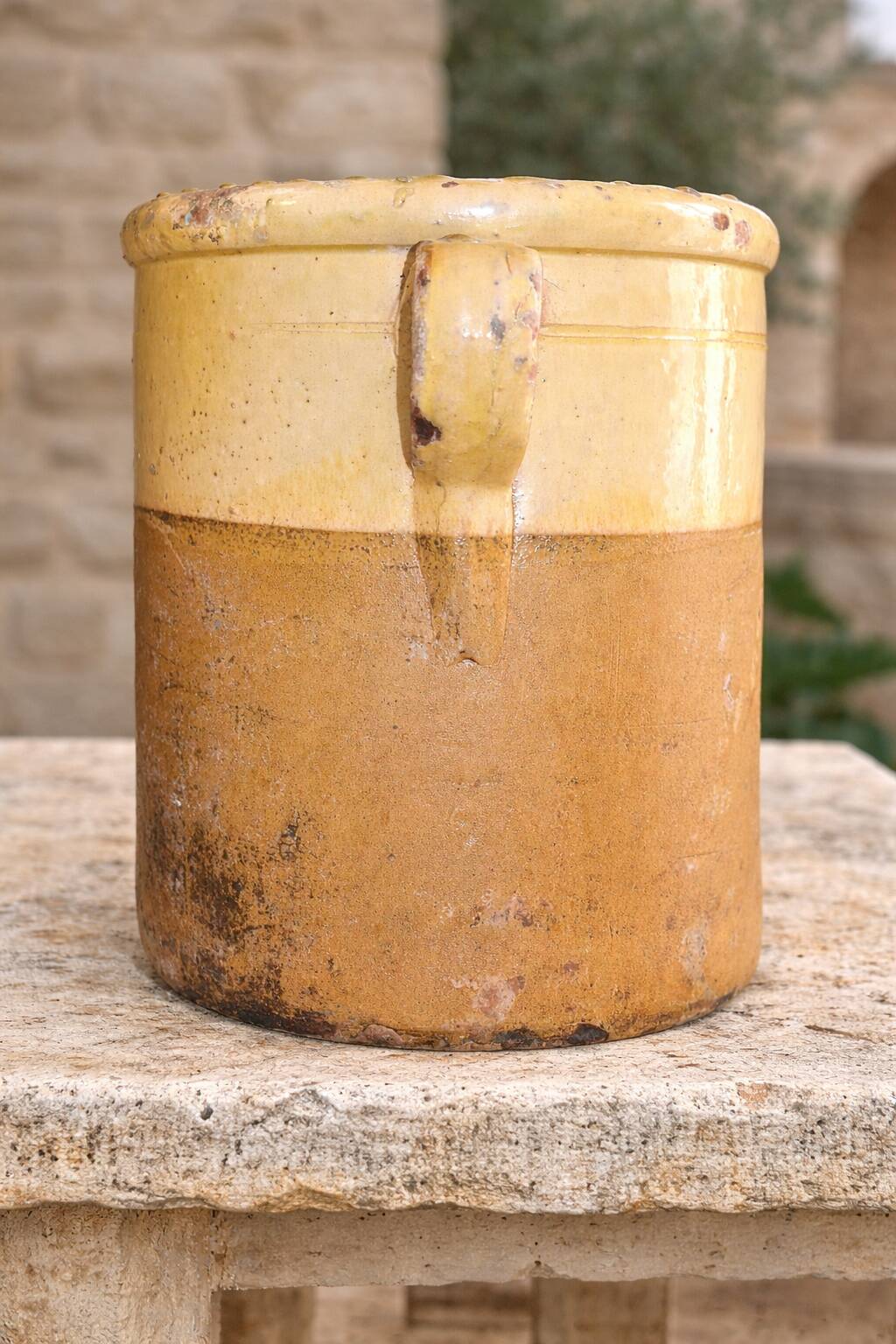 Large Italian glazed terracotta preserving jar, two-coloured, late 19th century.