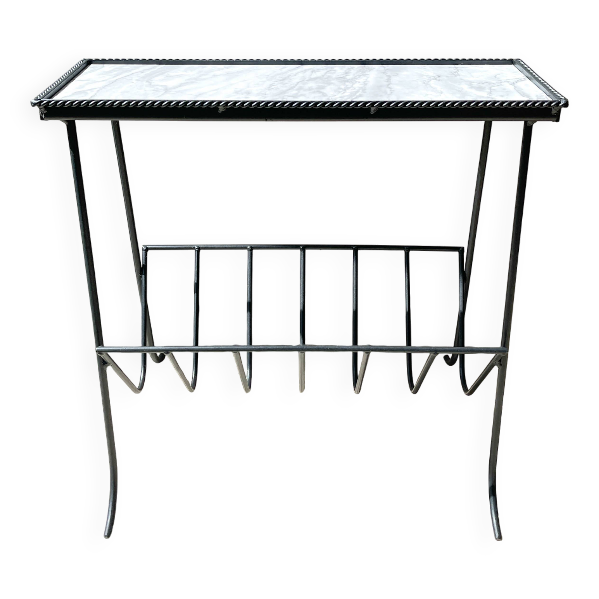Table d'appoint range vinyles vintage métal marbre