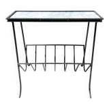 Table d'appoint range vinyles vintage métal marbre