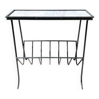 Vintage metal marble vinyl record storage side table