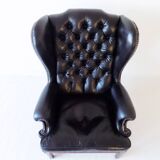 Chesterfield high back leather armchair black from the 1960s