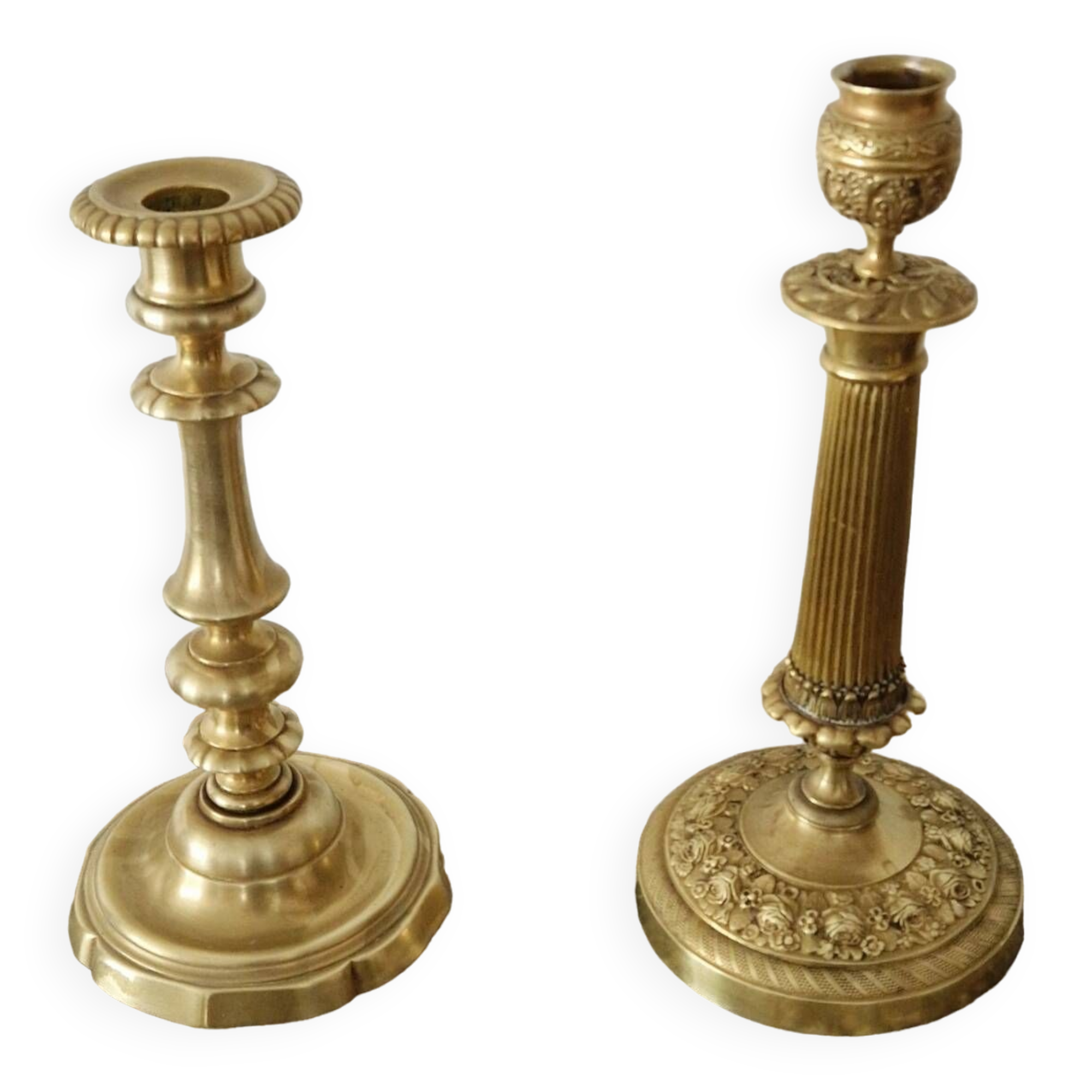 Two gilded bronze candlesticks, 19th century