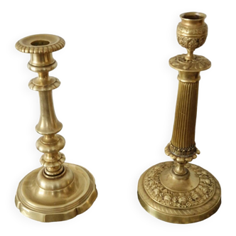 Two gilded bronze candlesticks, 19th century