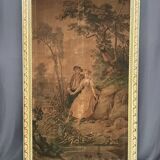 Large old tapestry in a solid wood frame.