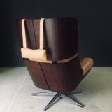 Set of Mid-Century Modern Leather Lounge Chair and Ottoman, Germany, 1960s