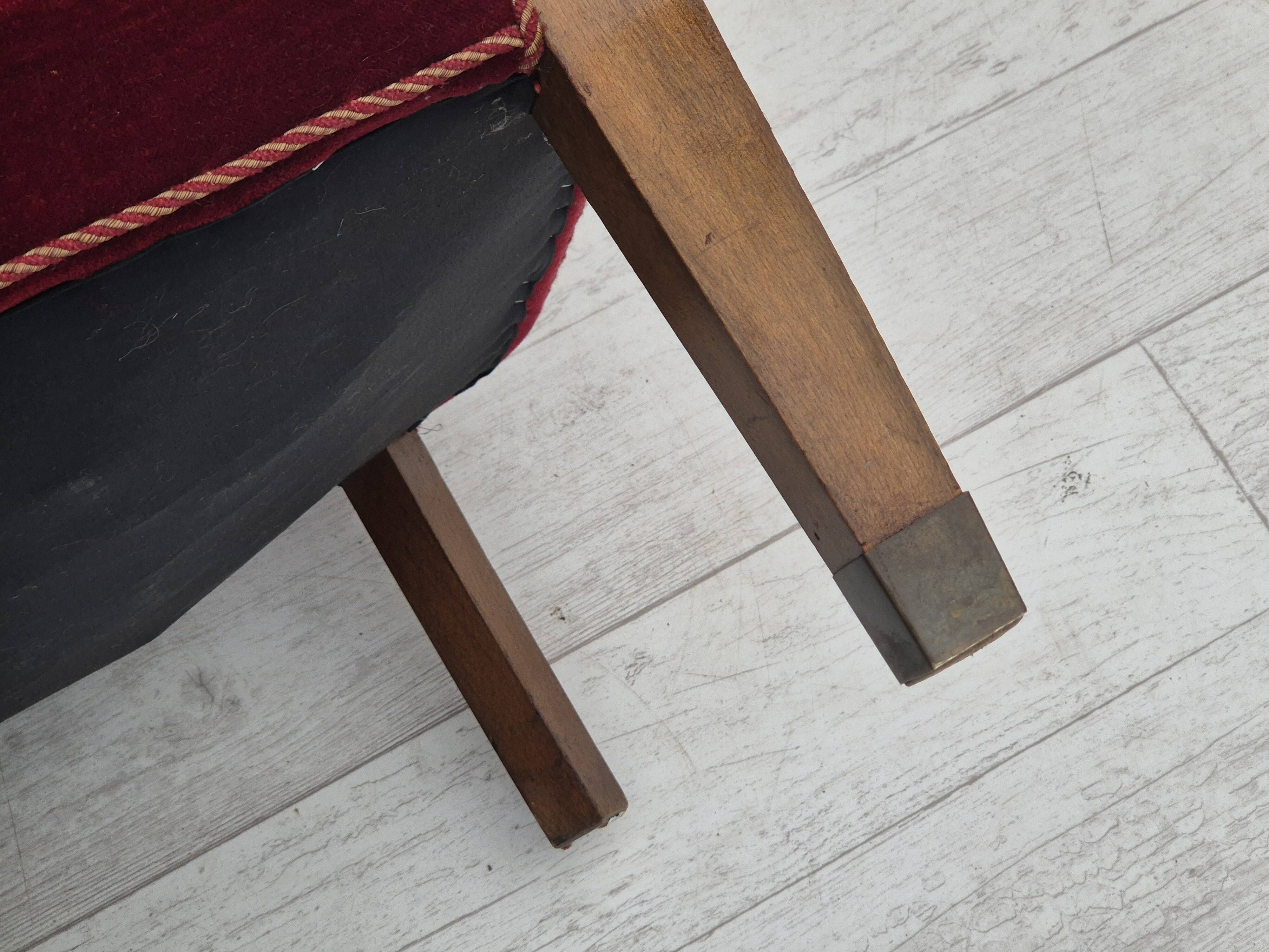 1950s, Danish armchair, original condition, furniture velour, beech wood.