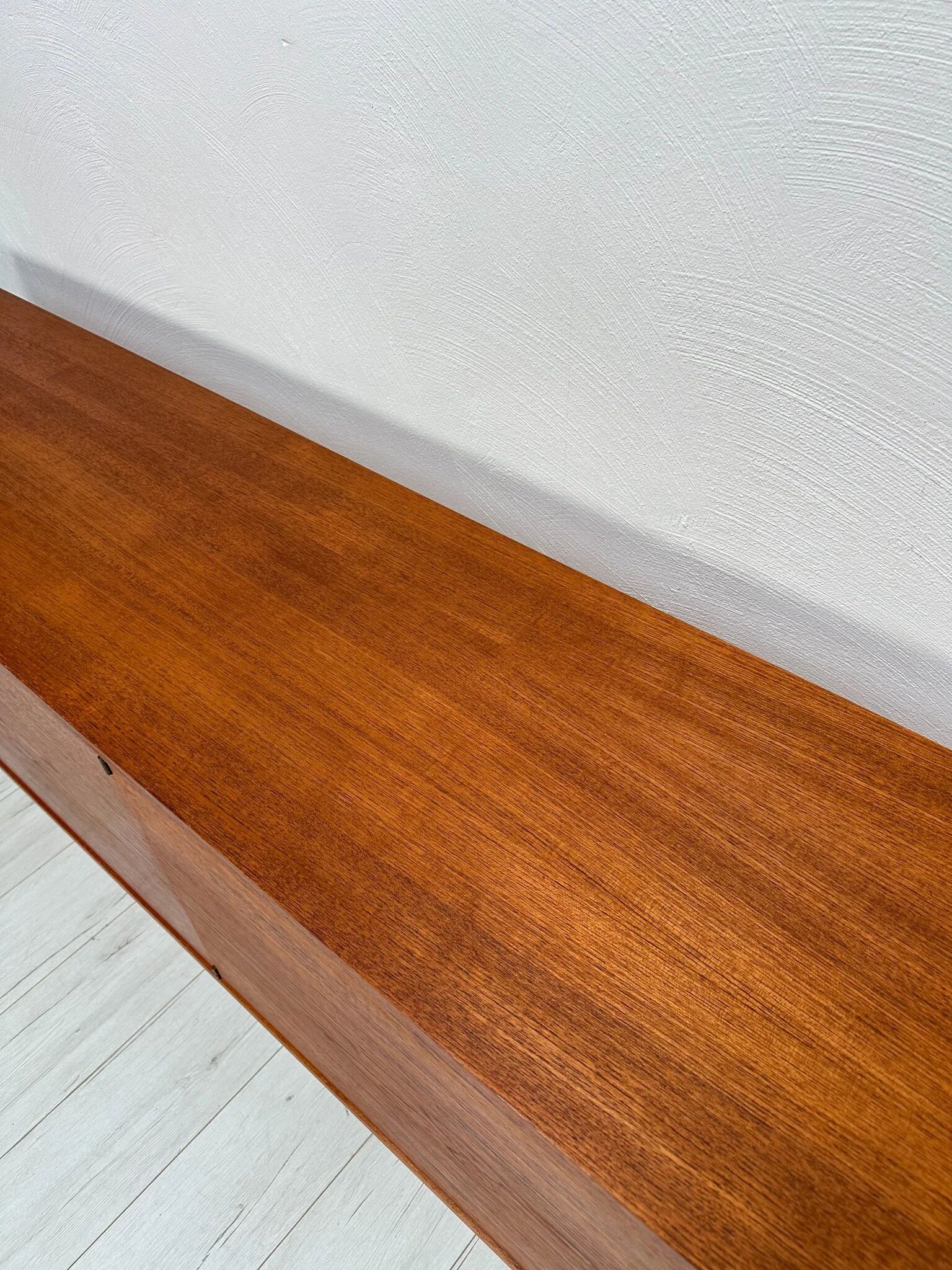 1960s Large Vintage Minimalistic Teak Sideboard with Metal Legs