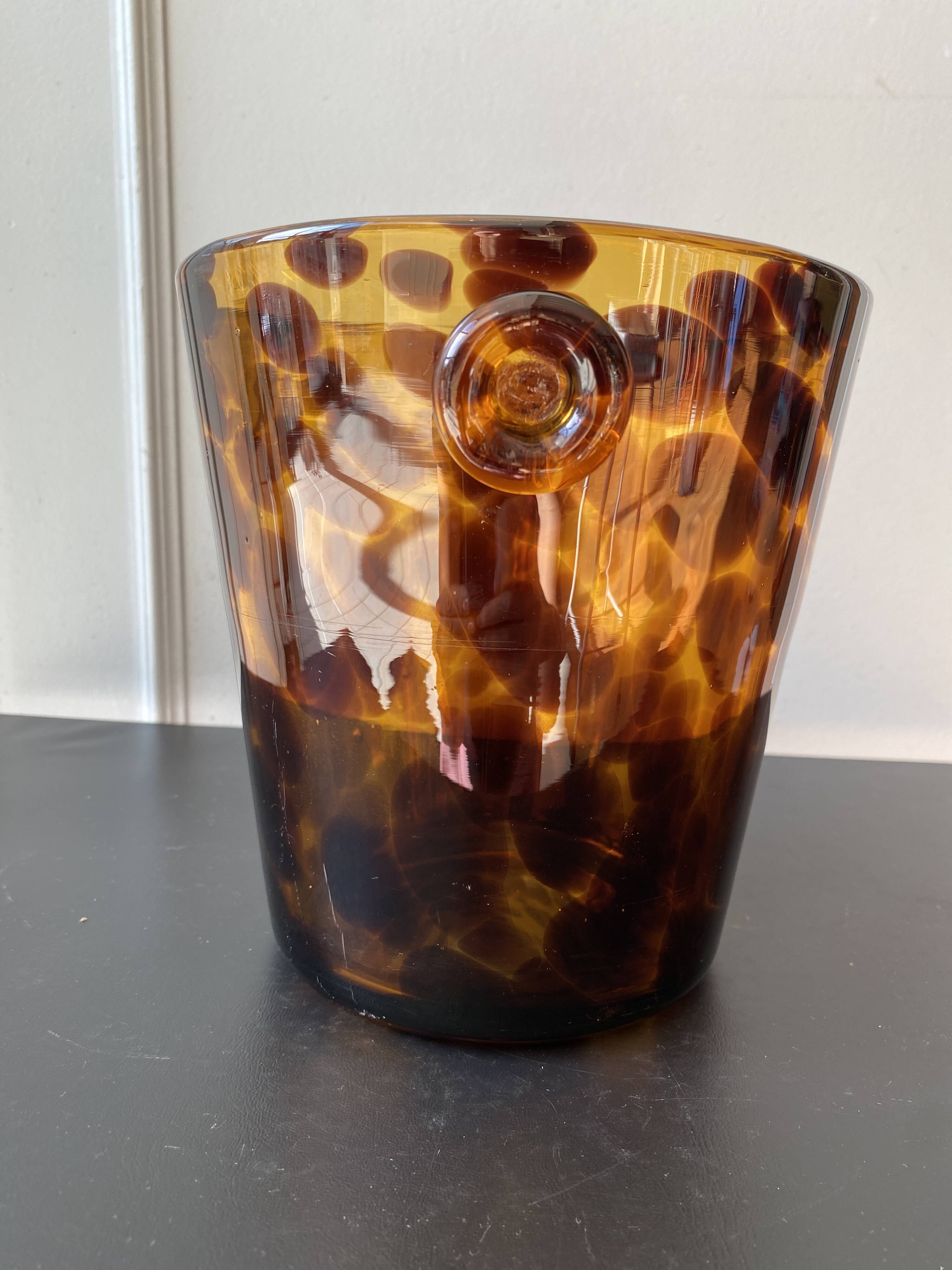 Seau à glaçons vintage Empoli pour Dior – verre soufflé écaille de tortue