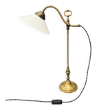Adjustable brass table lamp with opaline glass shade