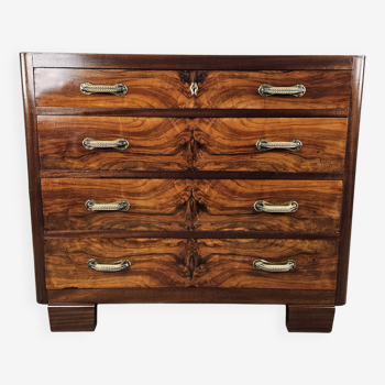 Art Decò chest of drawers in walnut and mahogany