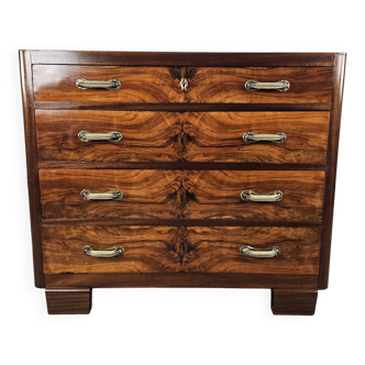 Art Decò chest of drawers in walnut and mahogany