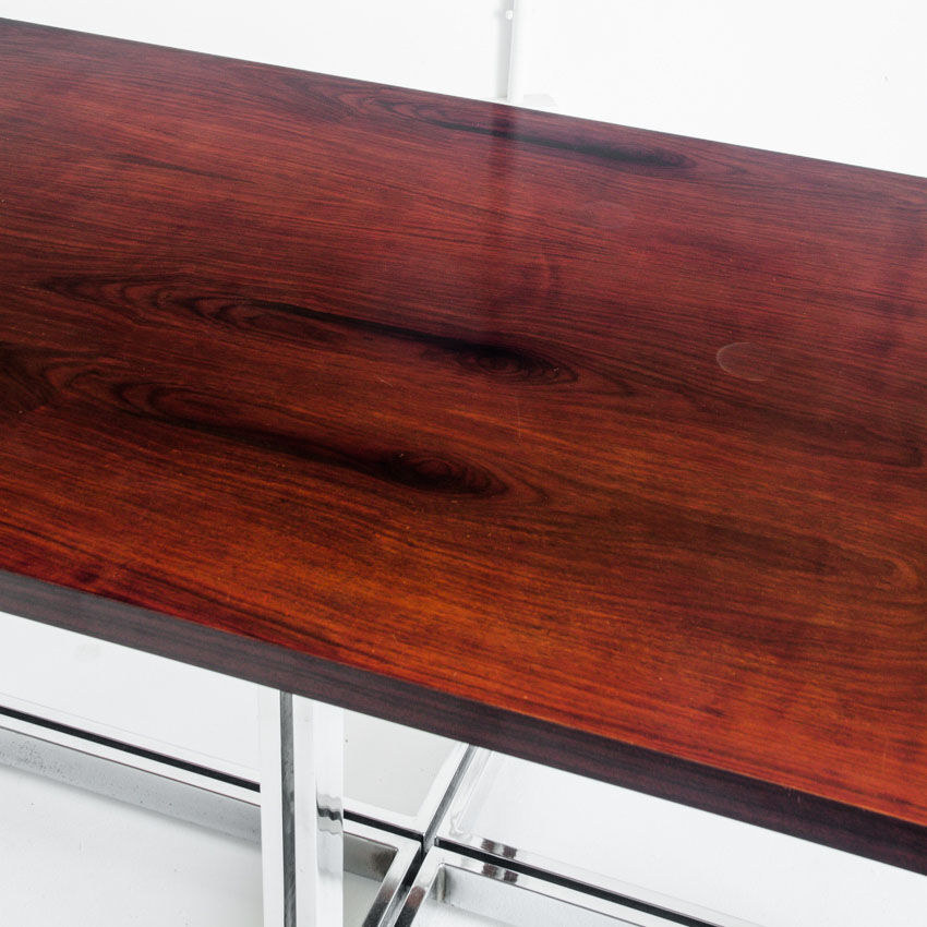 Table à manger vintage métal chromé et palissandre Espagne, années 70