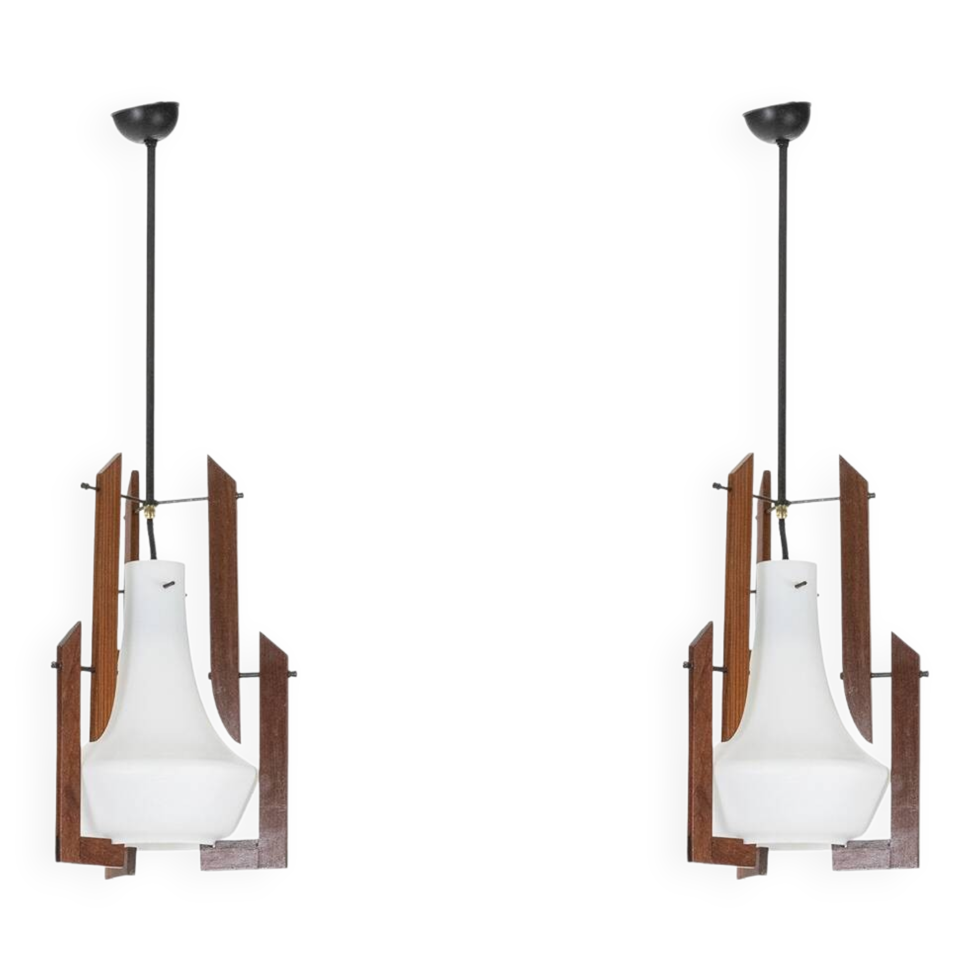 Ico Parisi. Pair of opaline pendant lights. 1960s.