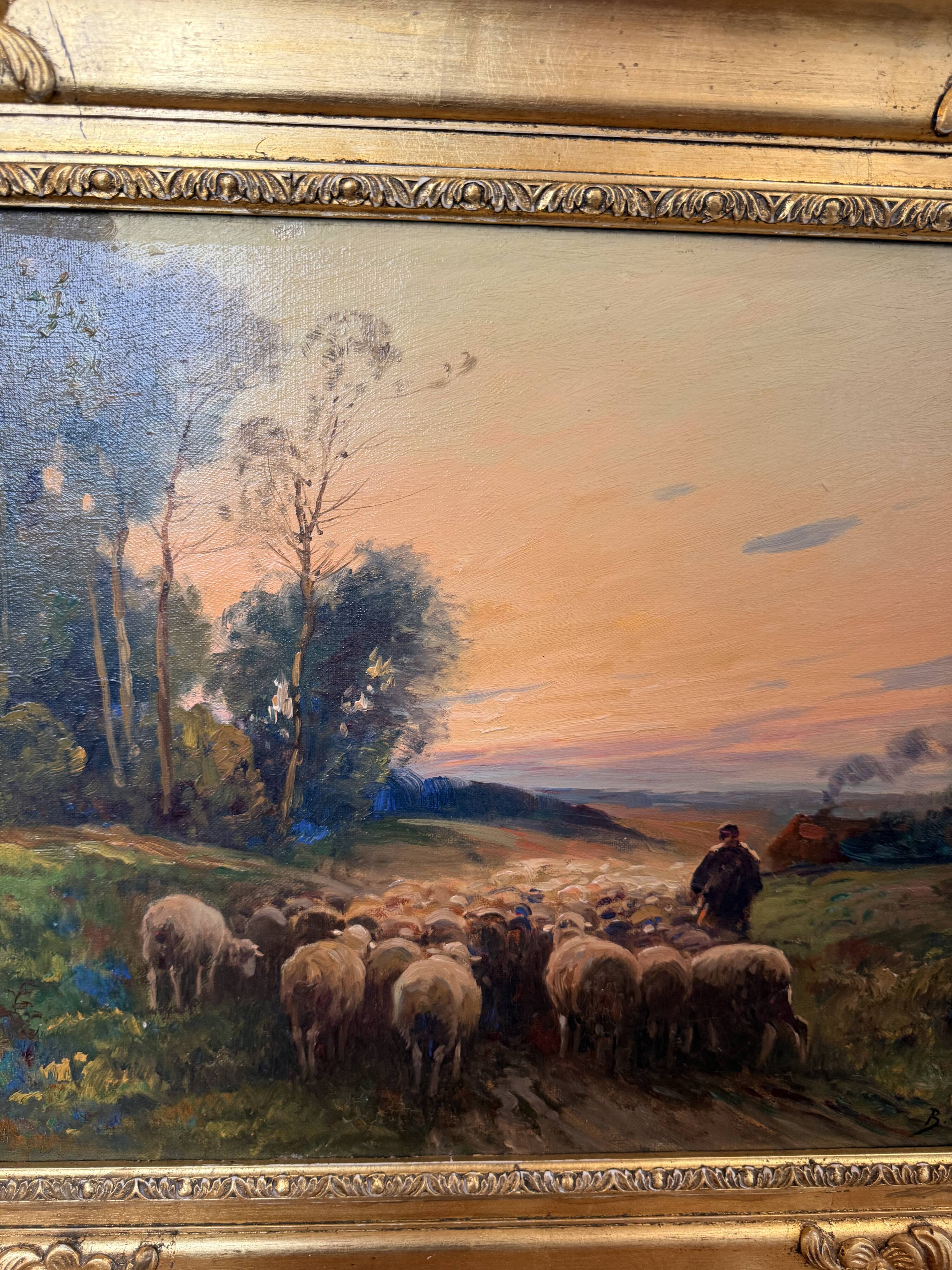Oil on Canvas Brigitte Langevin (19th-20th Century) – Flock of Sheep