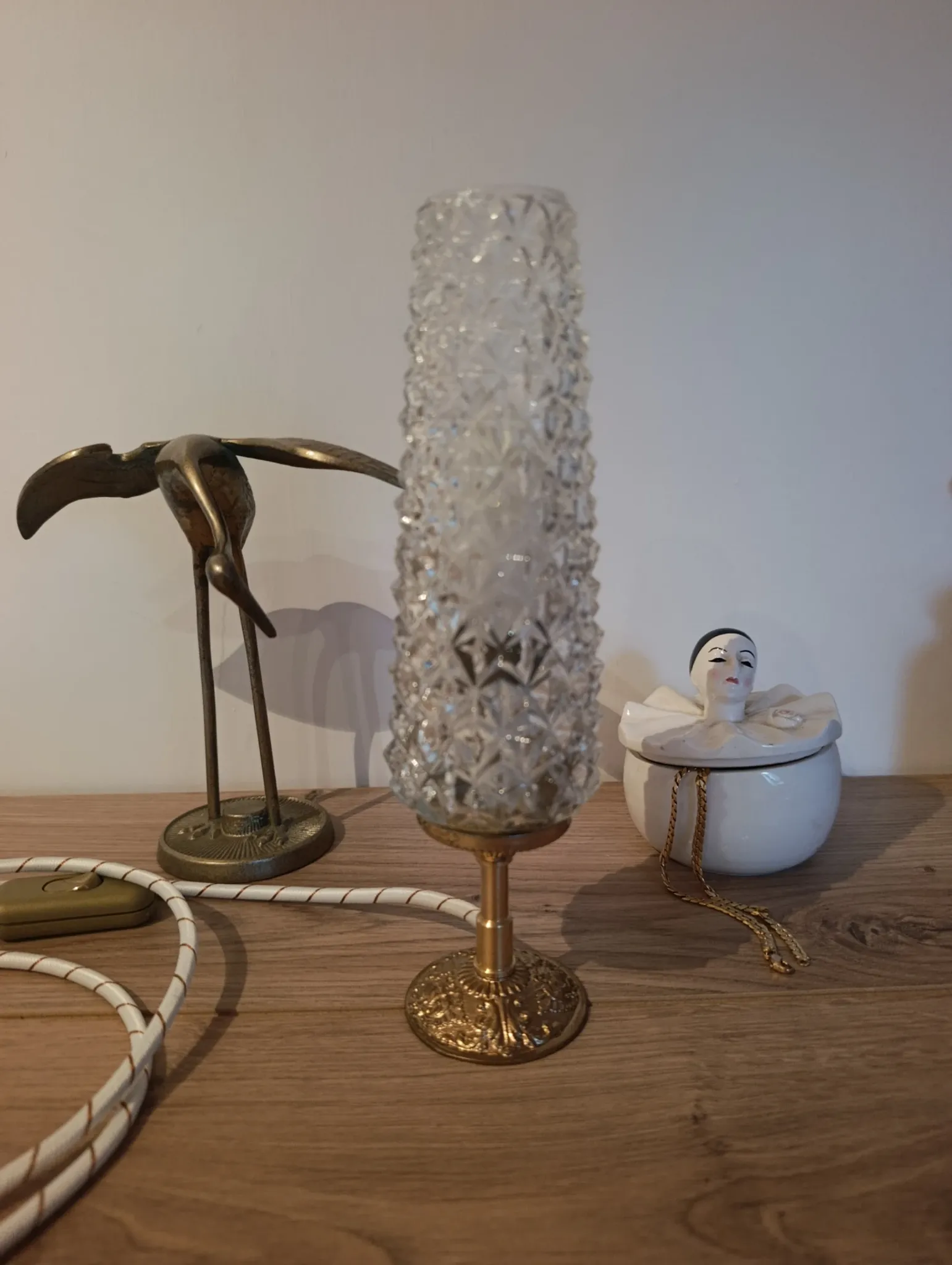 Retro chic art deco lamp, diamond tip & gilded brass