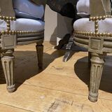 Pair of Louis XVI style armchairs with medallion backs, circa 1900