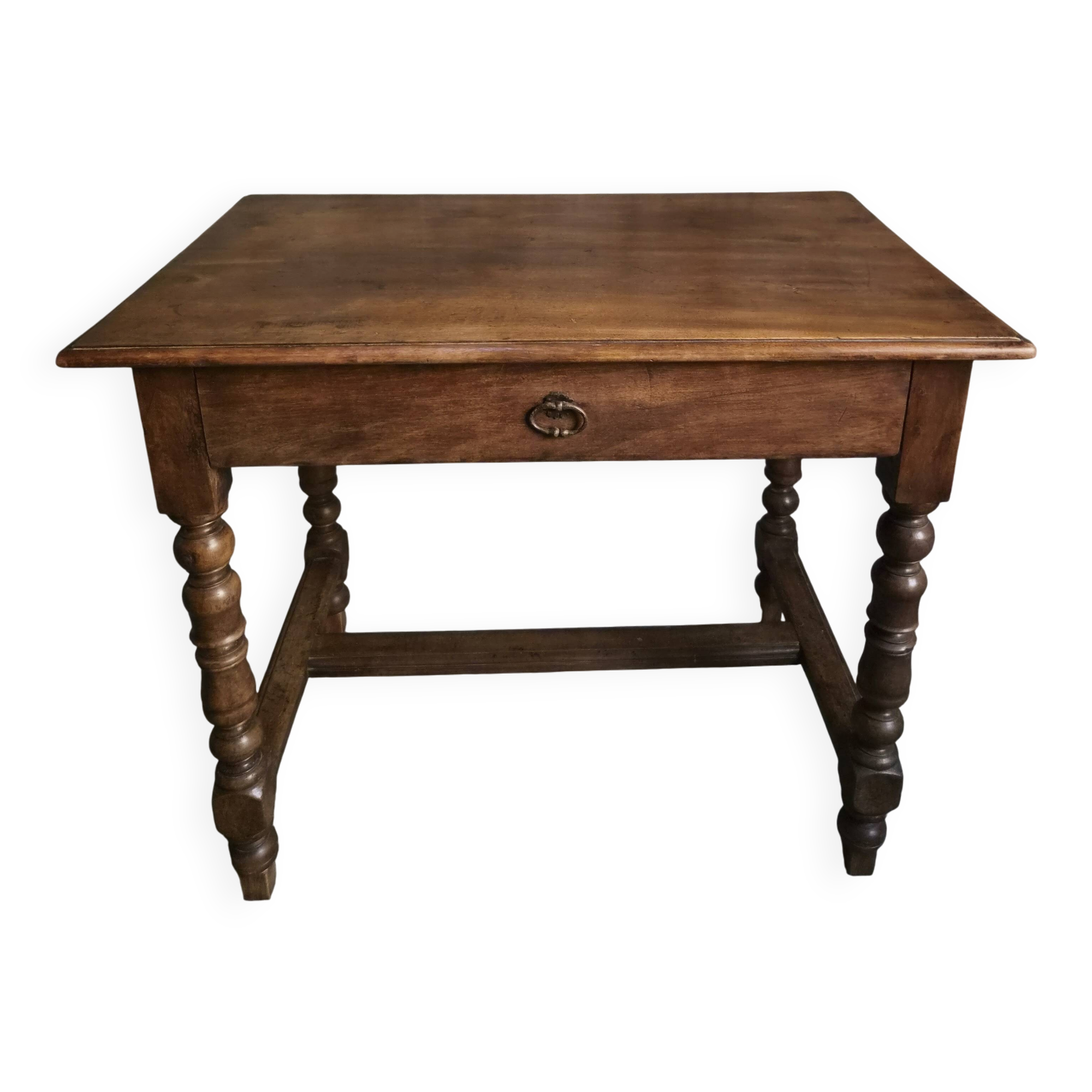 Table d'écriture française ancienne en noyer, bureau du XVIIIe siècle avec tiroir, vers 1750–1800