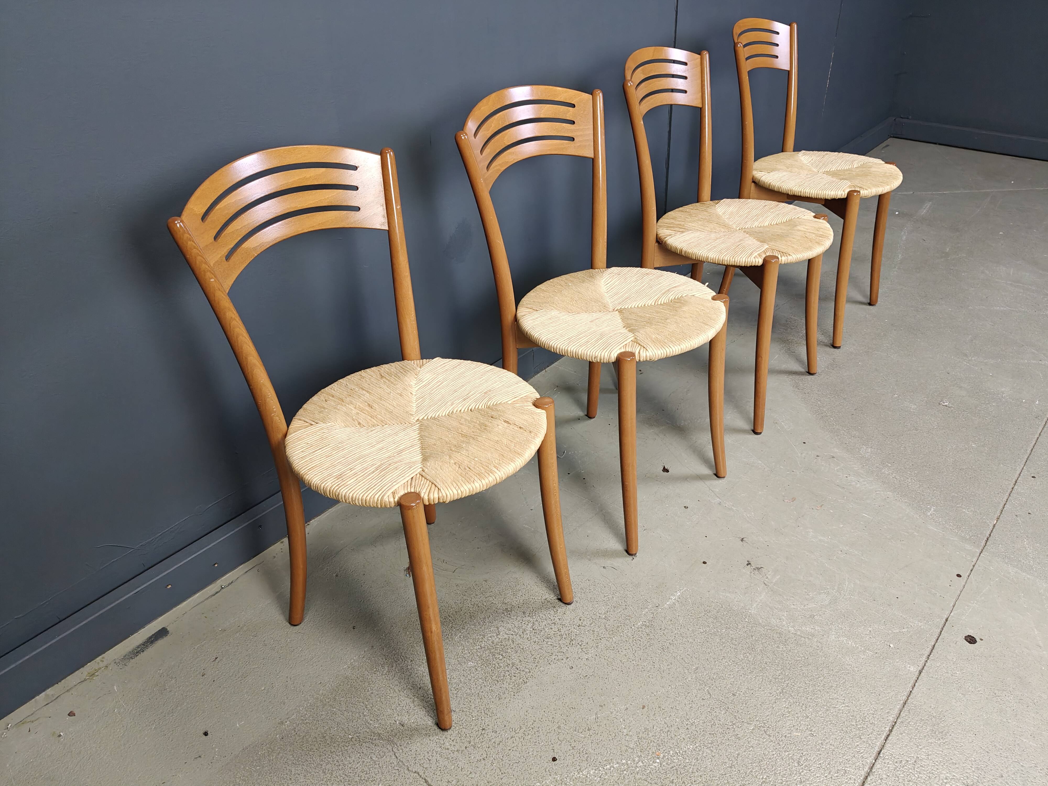 Vintage italian bistro and papercord dining chairs, 1980s