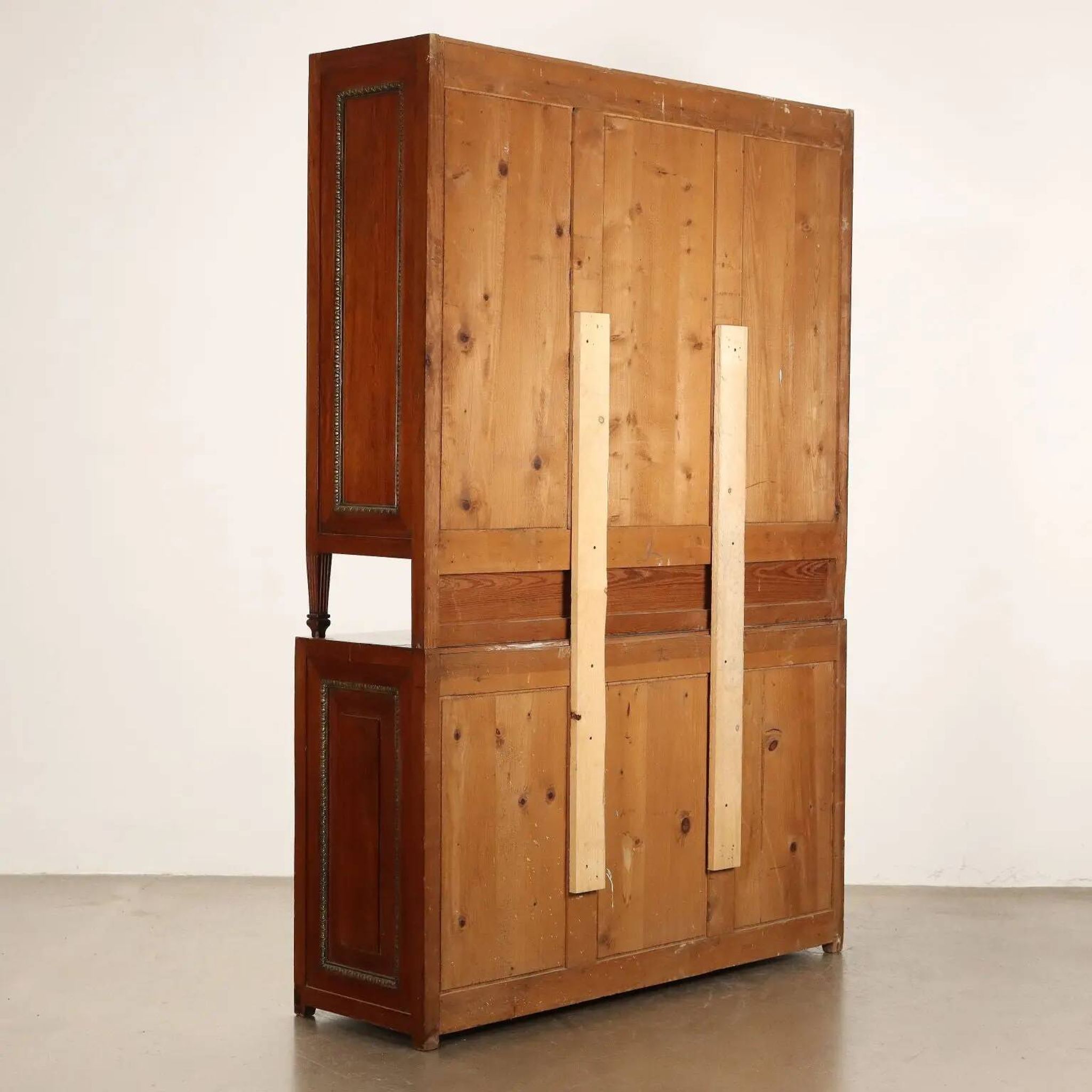 Vintage larch sideboard with sliding metal doors, Italy, 20th century