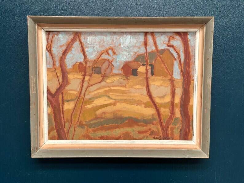 Original Swedish Oil on Panel – "Autumn Landscape" – Signed – Vintage and Framed – 46 × 36 cm (18.1" × 14.2")